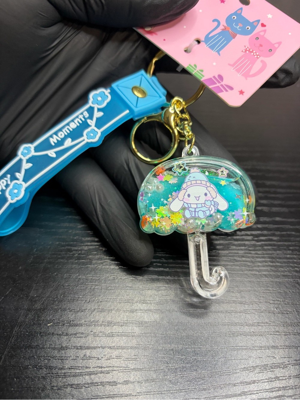 Cute Cinnamoroll Blue Slushy And Glitter Keychain